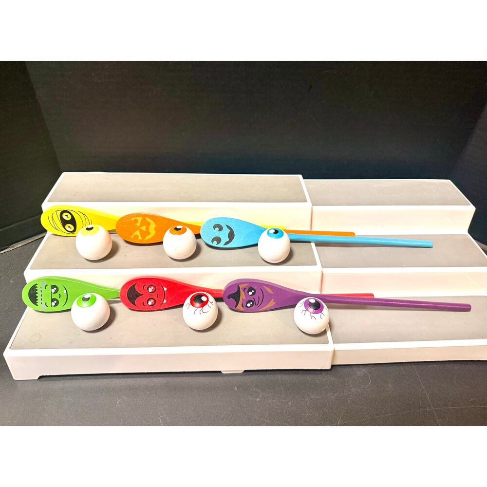 JOYIN Halloween Egg & Spoon Race 6 colorful wooden spoons & 6wooden eyeballs
